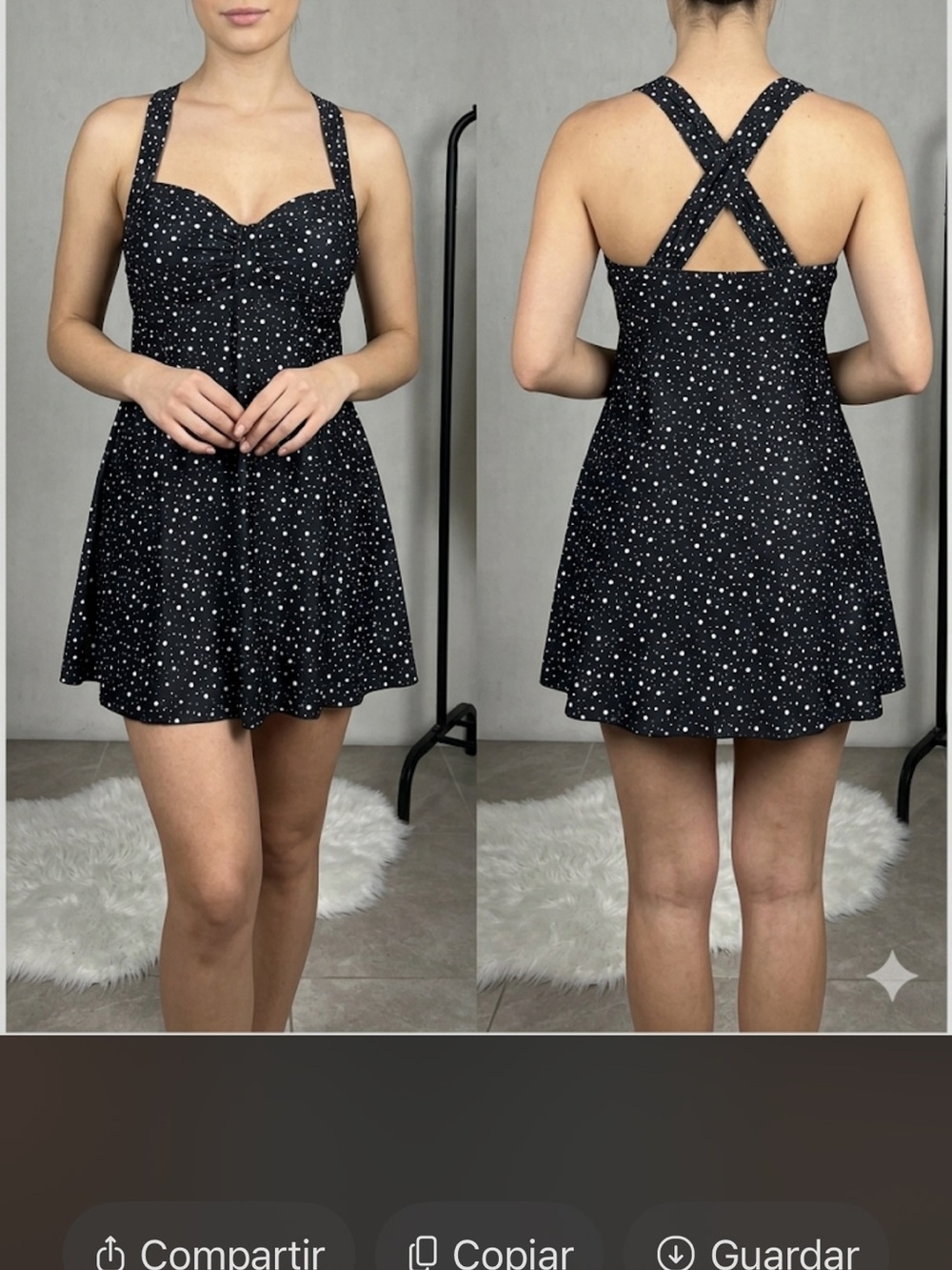 COCOPEAR SIZE L Women’slack Star-Print Sundress with Cross-Back Straps